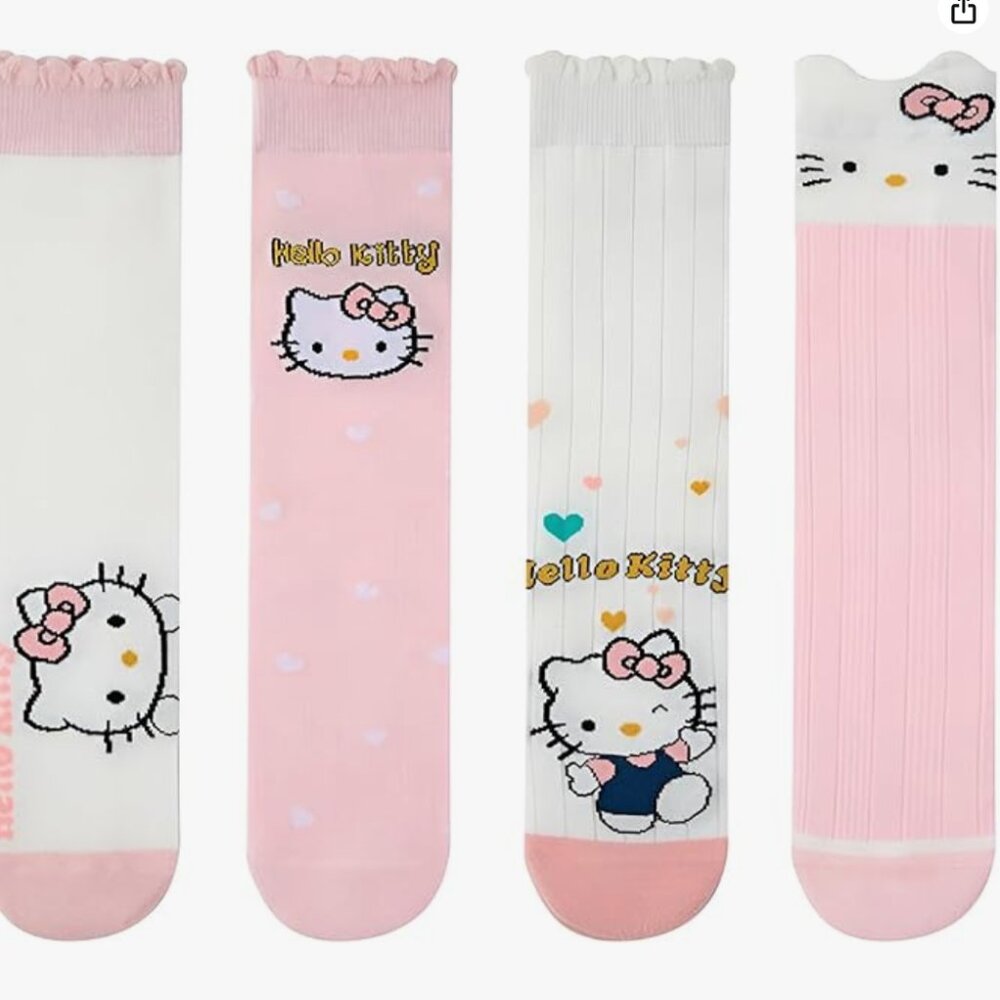 4 Pairs Hello Kitty Knee High Tube Socks for Girls